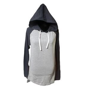 LAT Hooded Raglan Jersey Tee Shirt Top Gray Charcoal No Tags